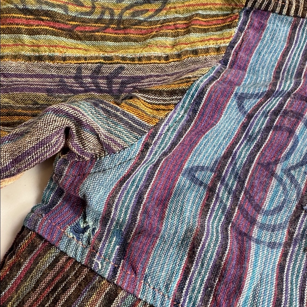 Bohemian Patchwork Distressed Pull Over Hooded Sw… - image 5